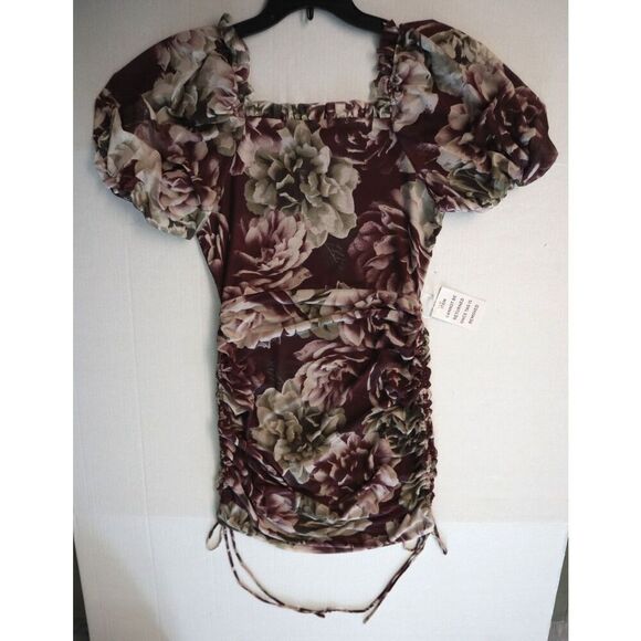 Mia Joy x Joyfolie Women's Sz Small Plum Purple Floral Alyssa Ruched Dress - Picture 2 of 13